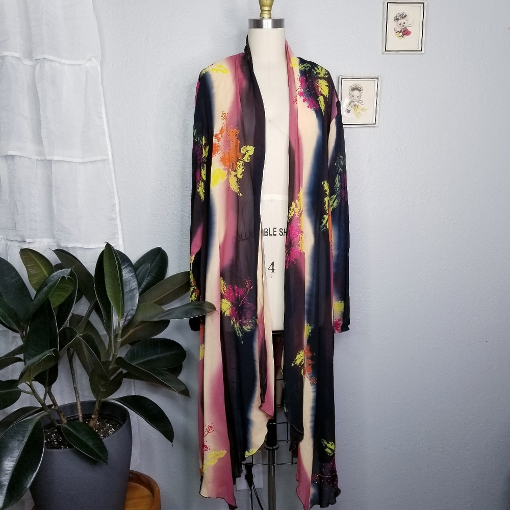Vintage open flowy bohemian kimono cover up large